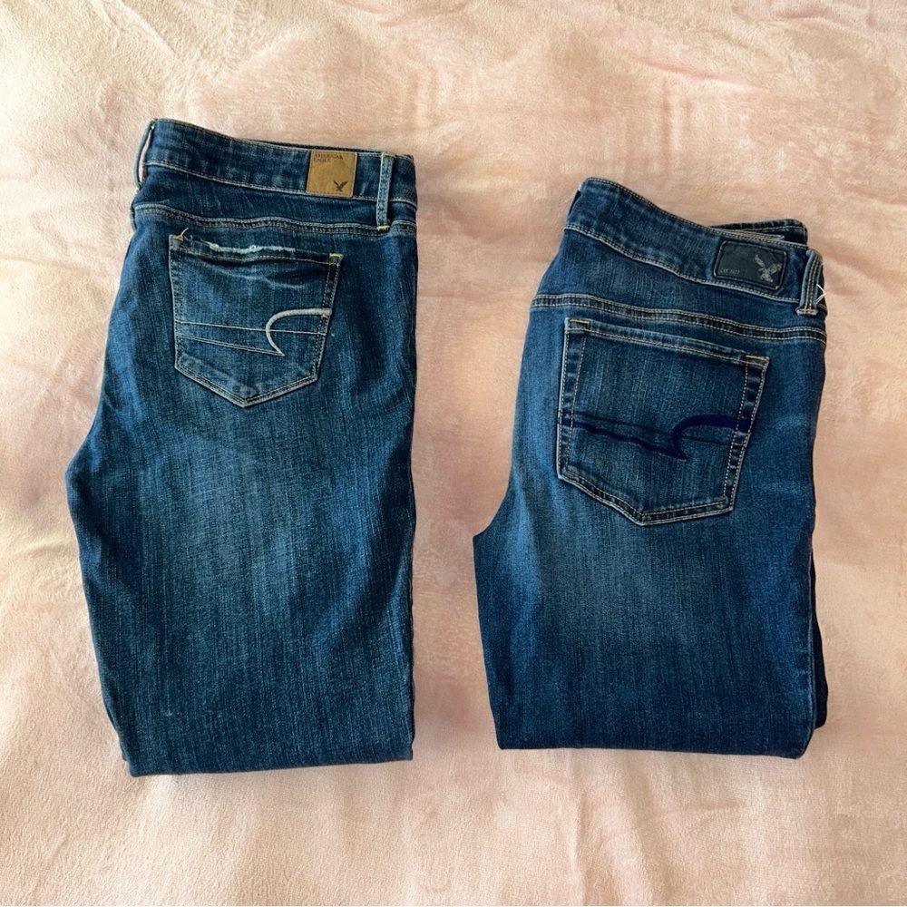 American Eagle Outfitters 2 Pair Jeans 10 Regular Artist Crop & Skinny Med Wash